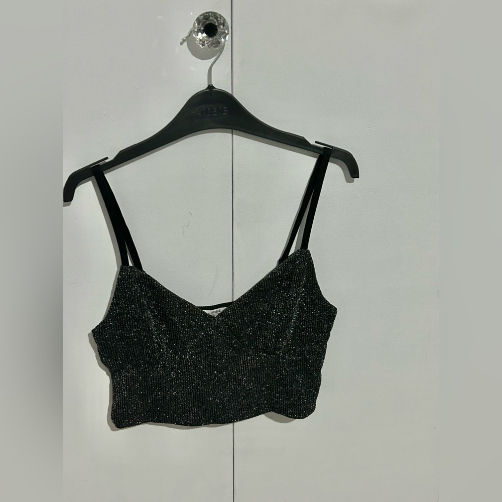 Ardene Black Sequin Fitted Crop Camisole